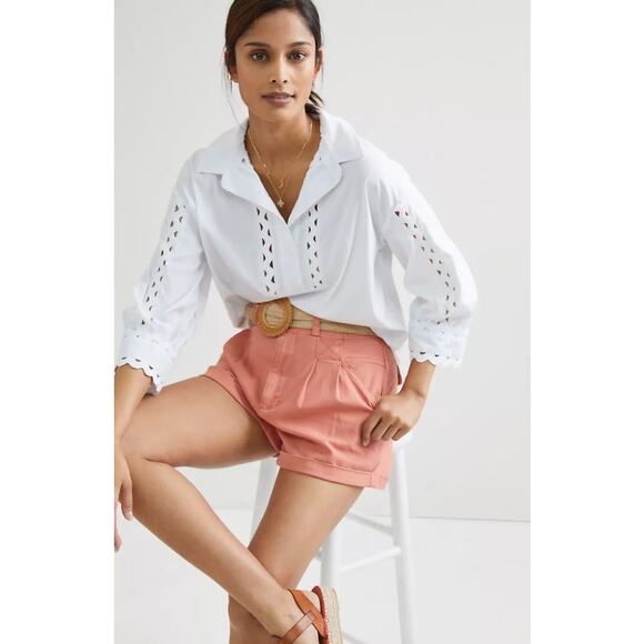MAEVE by Anthropologie crisp white Connie Henley 3/4 sleeve cotton blouse top - Picture 1 of 10